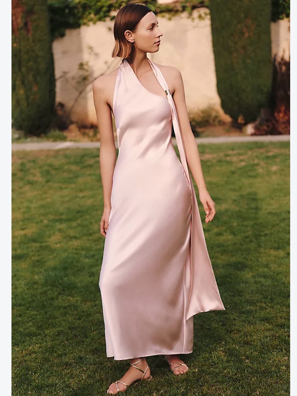 Nwt Anthropologie One-Shoulder Satin Maxi Dress in Blush
